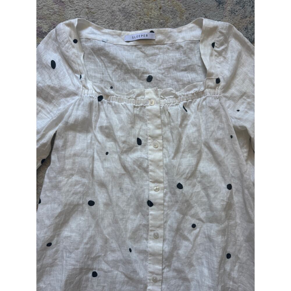 Sleeper White Linen Shift Dress with Black Dot Print - Picture 3 of 5